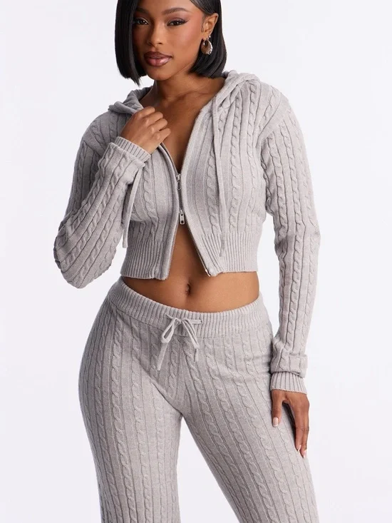 Zip Up Sweater Pant Set Grey Small - Picture 2 of 4
